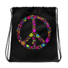 WTees Flower Power Peace Sign Drawstring Bag Black