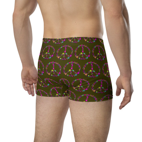 WTees Flower Power Peace Sign Trunk Boxer Briefs Olive