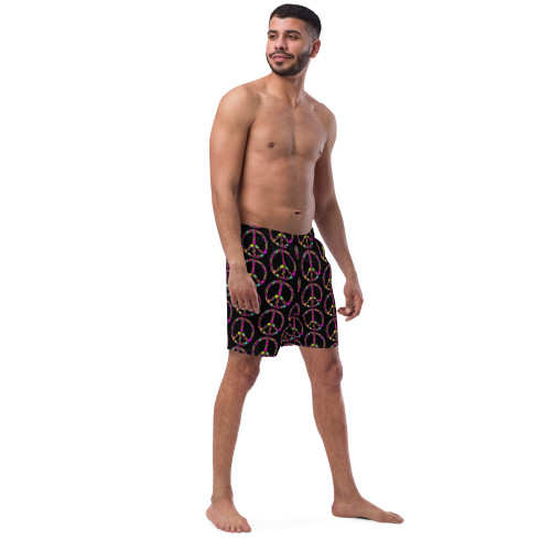 WTees Flower Power Peace Sign Swim Trunks Black
