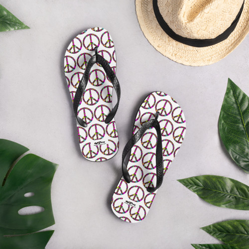 WTees Flower Power Peace Sign flip-Flops White