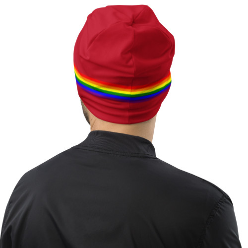 WTees Rainbow Stripe Beanie Red