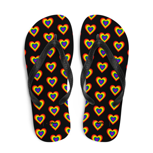 WTees Rainbow Hearts Flip-Flops Black