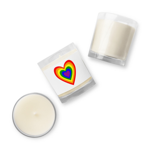 WTees Rainbow Heart Glass Jar Soy Wax Candle White