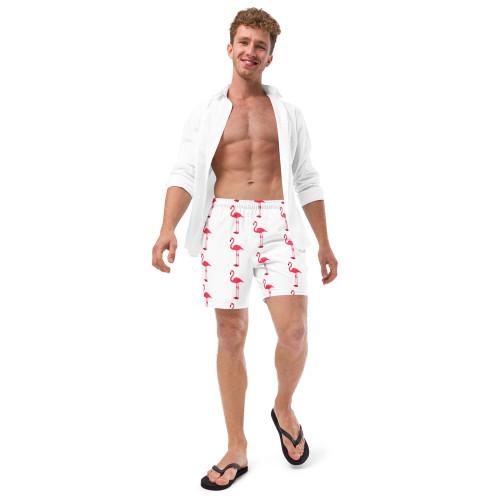 WTees Pink Flamingos Swim Trunks White