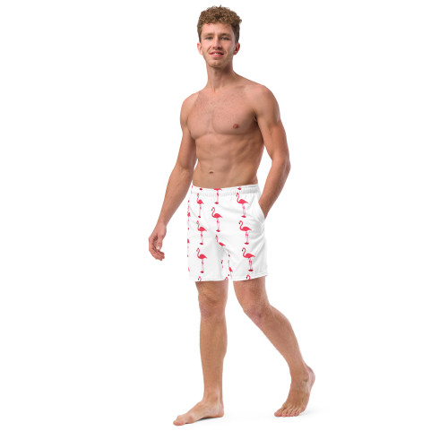WTees Pink Flamingos Swim Trunks White