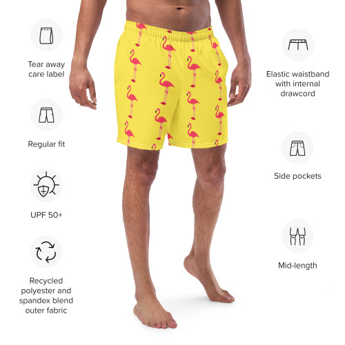 WTees Pink Flamingos Swim Trunks Yellow