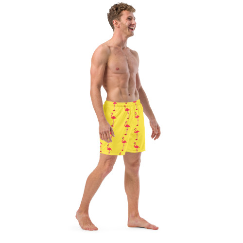 WTees Pink Flamingos Swim Trunks Yellow