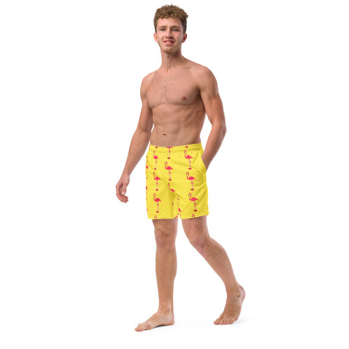 WTees Pink Flamingos Swim Trunks Yellow