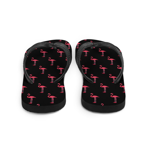 WTees Pink Flamingos Flip-Flops Black