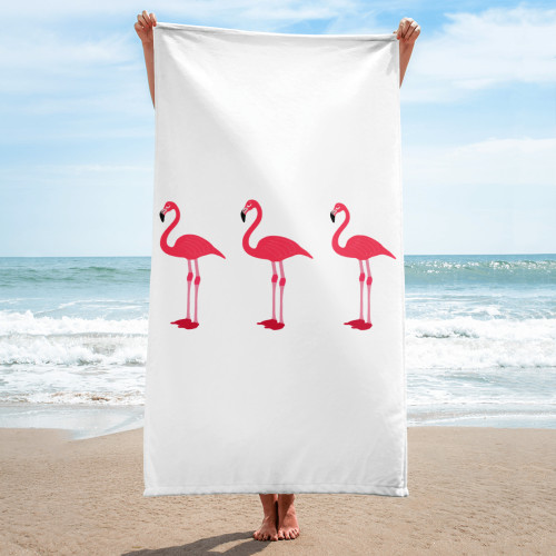 WTees Pink Flamingos Beach Towel White