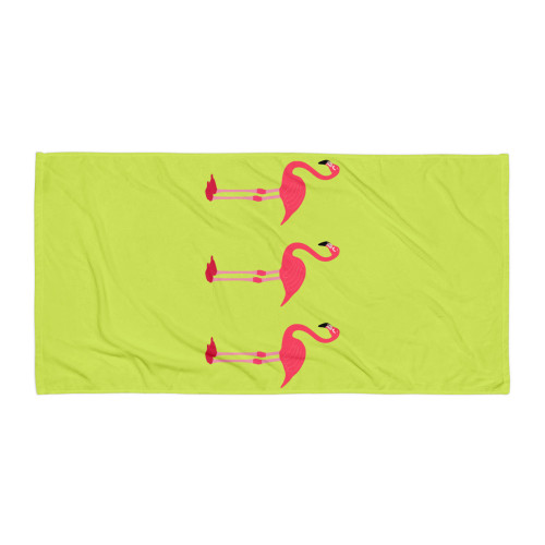WTees Pink Flamingos Beach Towel Green