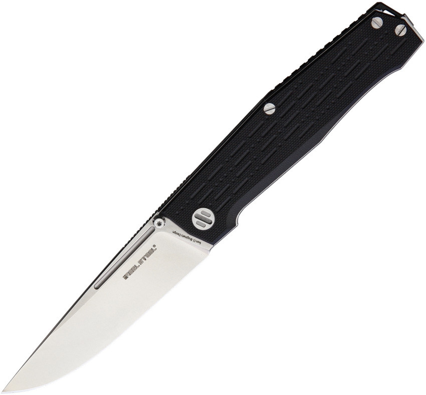 Real Steel Rokot Liner Lock Knife Black Handle Plain Bohler Blade 7641