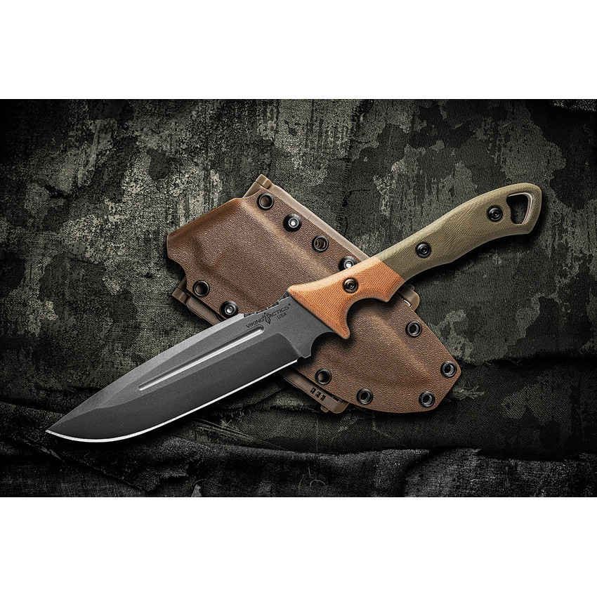 TOPS Viking Tactics Norseman Fixed Knife Green Tan Micarta Handle Plain