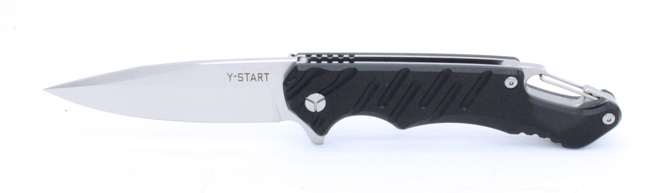 Y-Start Woodpecker Flipper Knife Black G10 Handle Plain SW + Satin