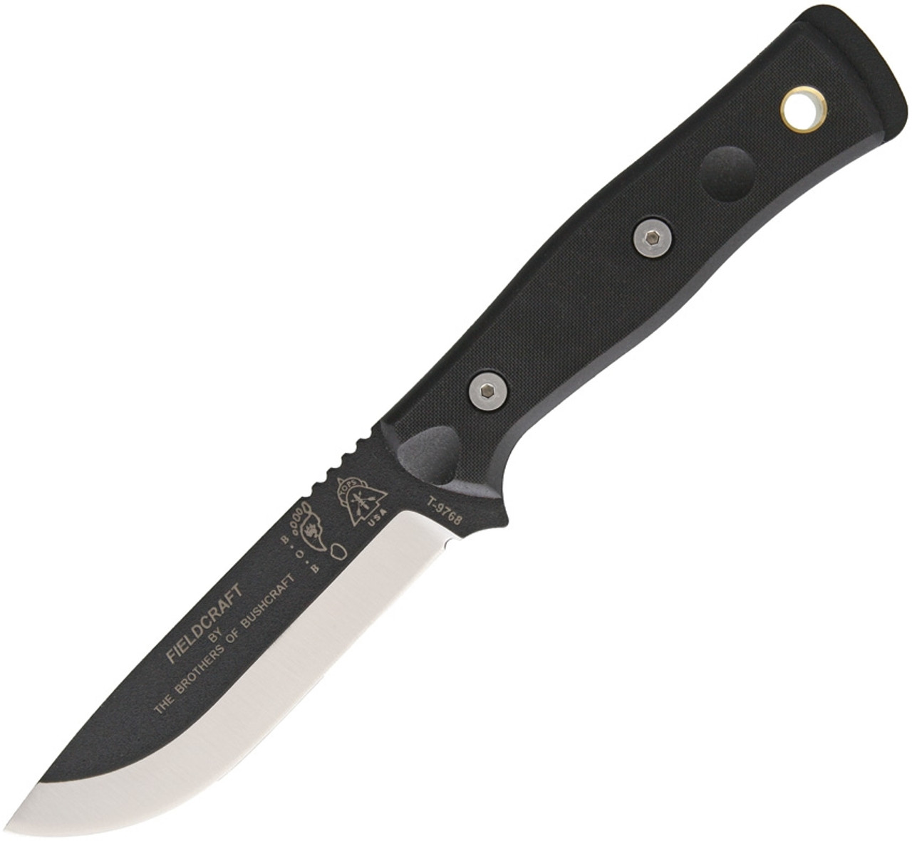 Tops Bob Hunter Folding Knife Black G10 Handle Plain Edge TPBROSBLK10