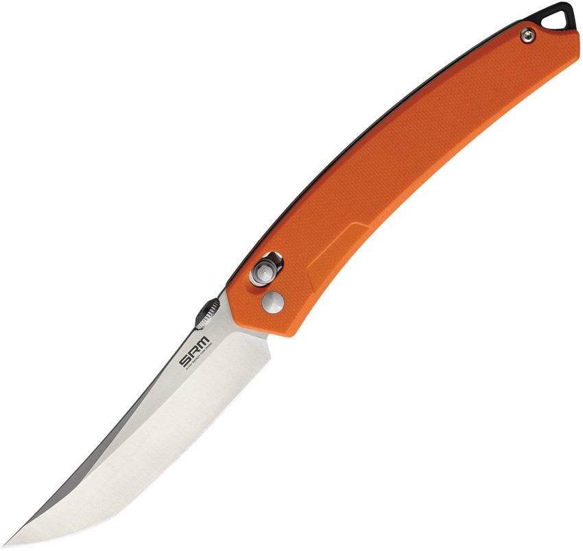 SRM Folding Knife Orange G10 Scales Handle Plain Edge Brush Finish