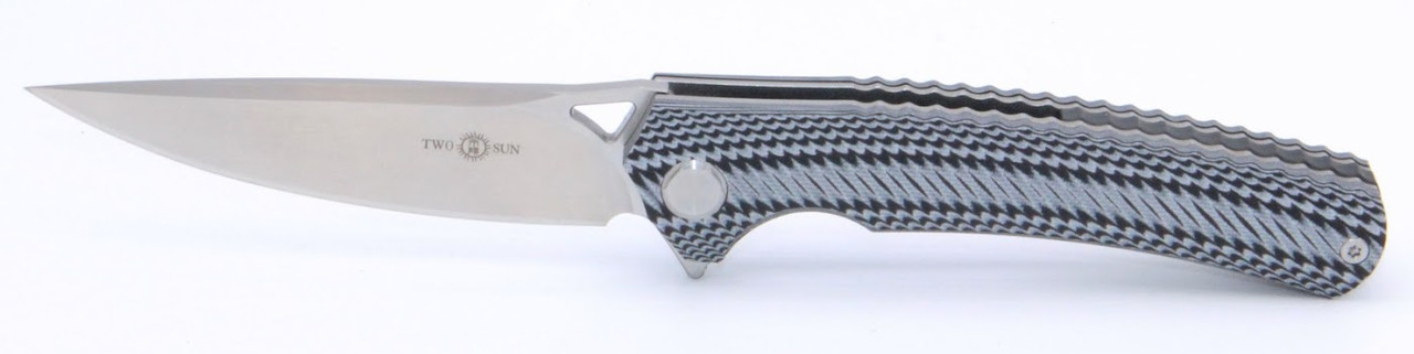 Two Sun Folding Knife Black G10 Handle D2 Plain Edge TS81D2BlackG10