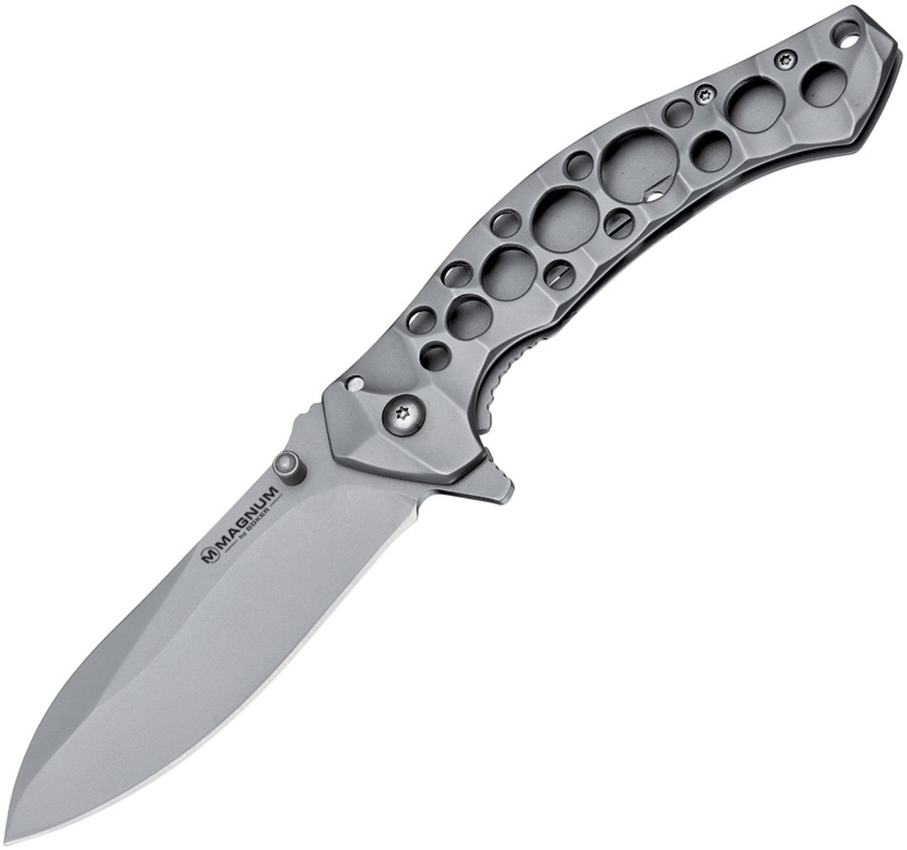 Boker Magnum Slender Folding Knife Stainless Steel Handle 440A Dop Point  Plain Edge 01RY126