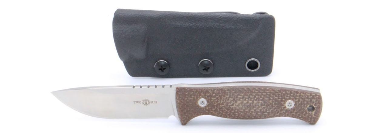 Two Sun Mini Fixed Blade Knife Brown Micarta Handle M390 Plain