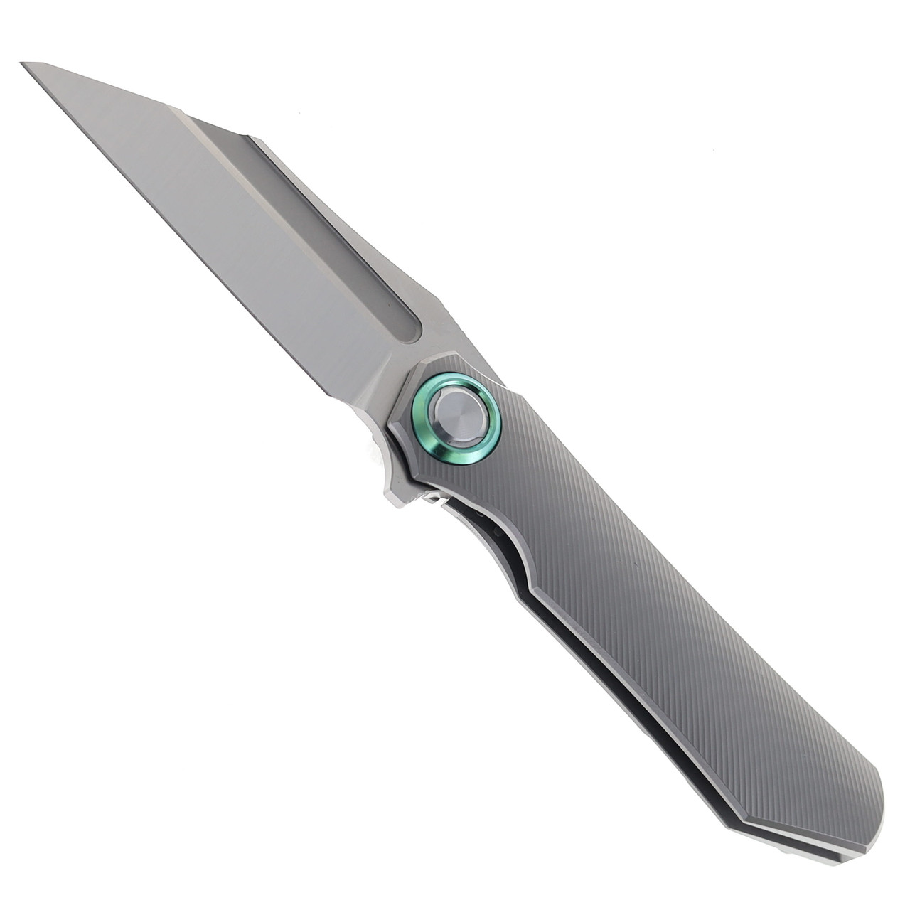 Two Sun Folding Knife Gray Titanium Handle M390 Plain Edge