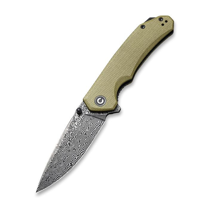 Civivi Brazen Folding Knife Olive Micarta Handle Damascus Drop Point