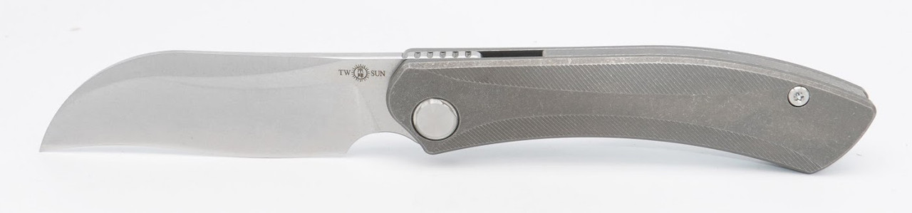 ②　tsuechi Two Sun Folding Knife Gray Titanium Handle 14C28N Plain Edge