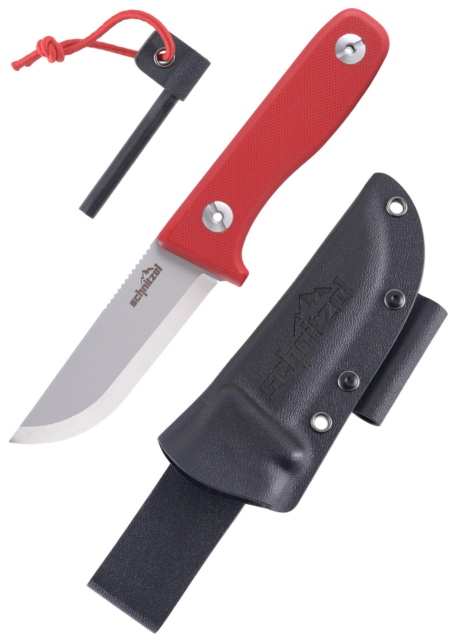 Schnitzel DU Fixed Blade Knife Red G10 Handle 14C28N Plain Edge
