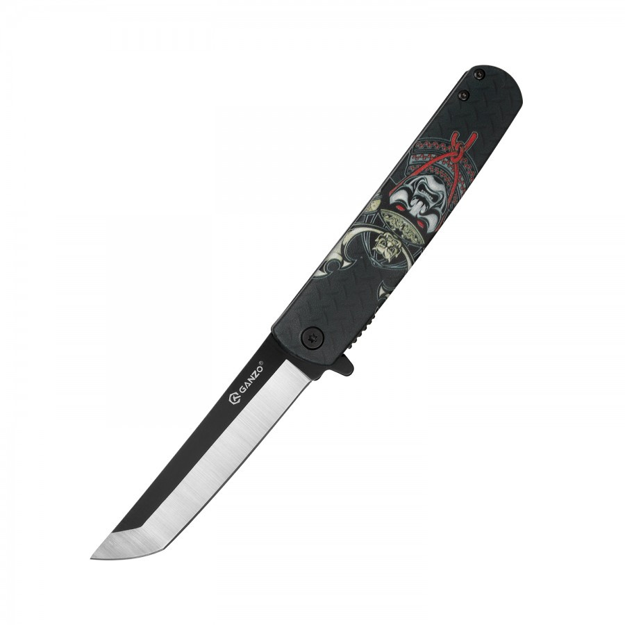 Ganzo Folding Knife Black With Image Handle 440 Gray/Black Plain