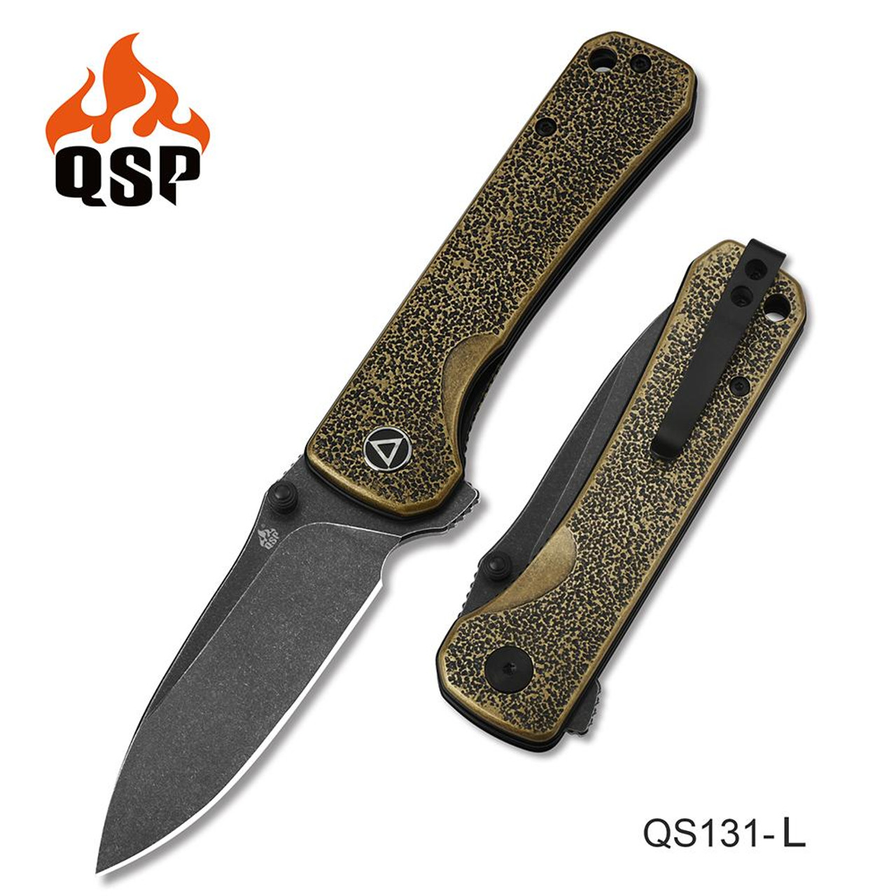 QSP Hawk Folding Knife Brass With Orange Peel Texture Handle