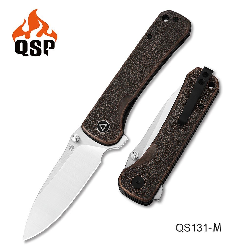 QSP Hawk Folding Knife Copper With Orange Peel Texture Handle