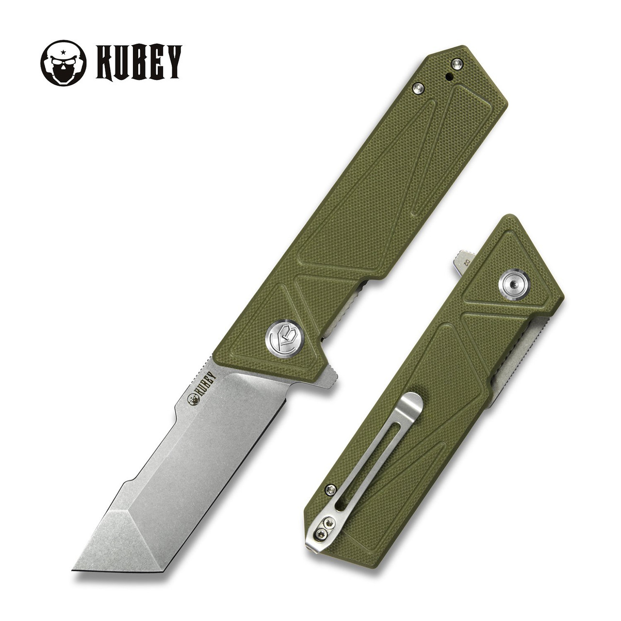 Kubey Avenger EDC Folding Knife Green G10 Handle D2 Tanto Plain
