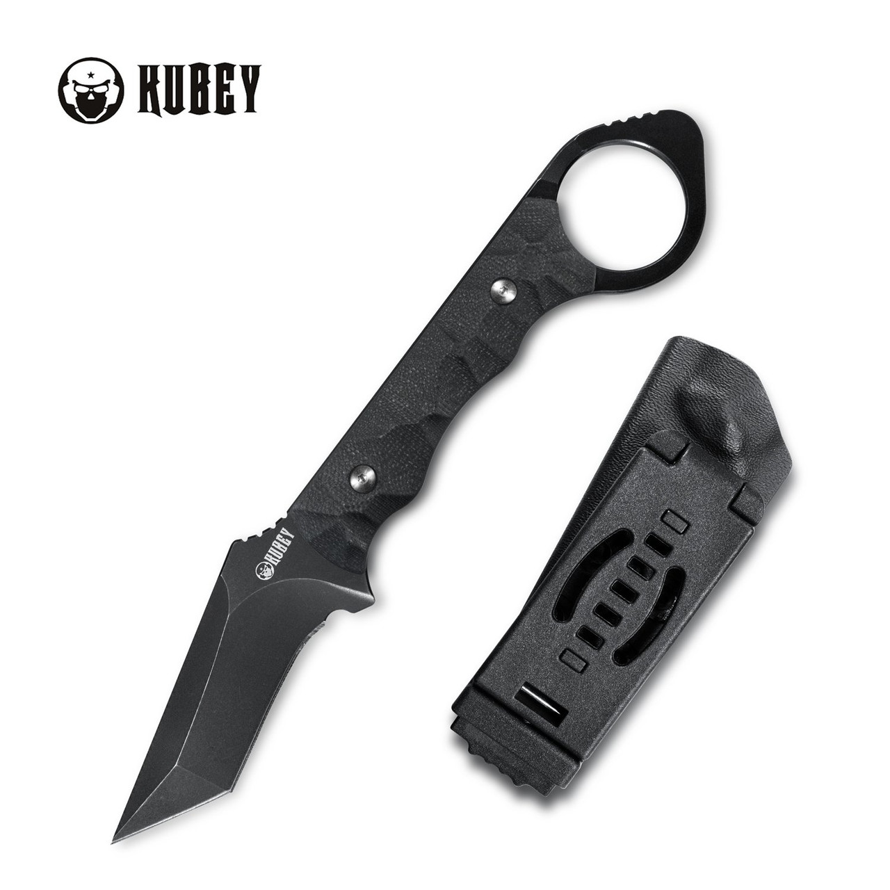 Kubey Wolf E-CQC Fixed Blade Knife Black G10 Handle D2 Plain Edge