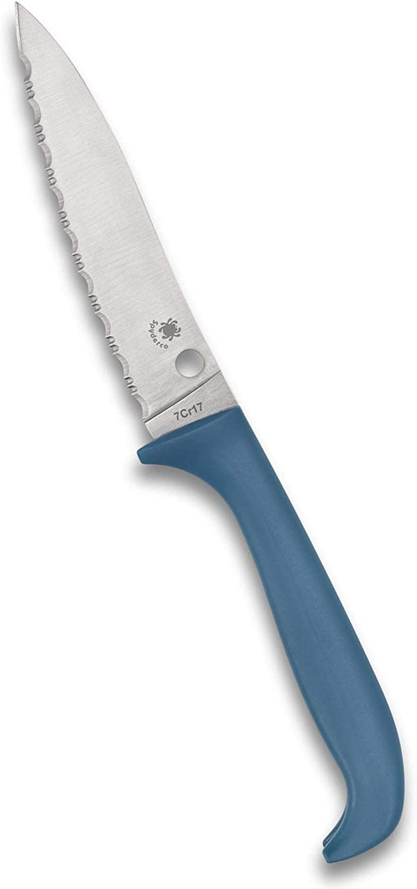 Spyderco Counter Puppy Kitchen Knife Blue Plastic Handle 7Cr17 Serrated  Edge K20SBL