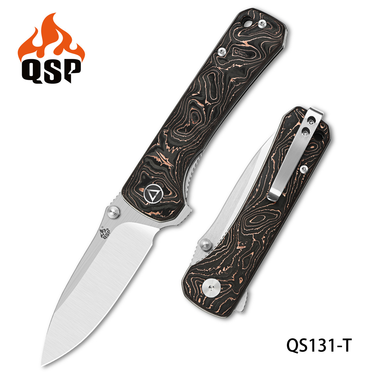 QSP Hawk Folding Knife Black Copper Foil/Carbon Fiber Handle S35VN