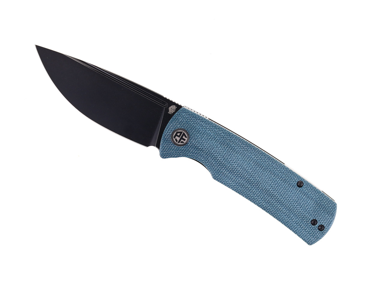 Petrified Fish Beluga Folding Knife Blue Micarta Handle K110 Black