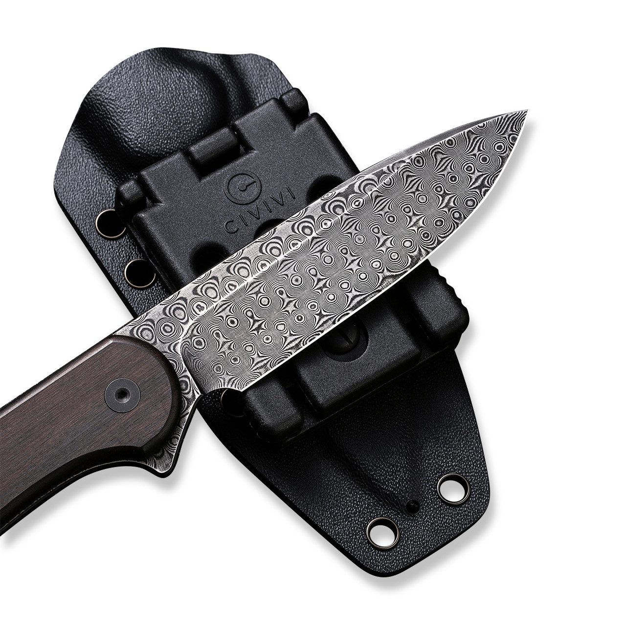 Civivi Fixed Blade Elementum Knife Black Ebony Wood Handle Damascus