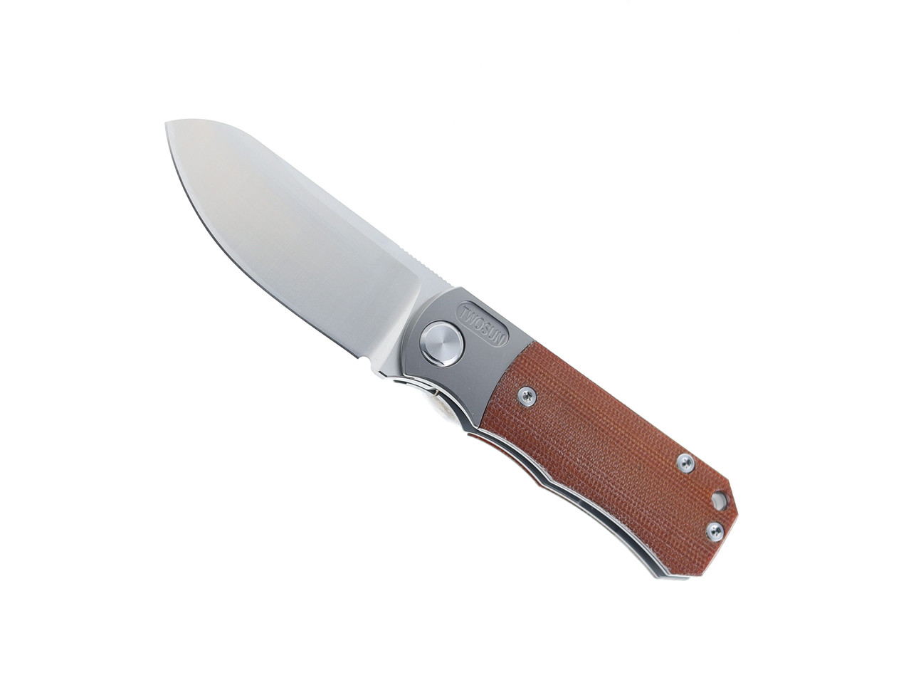 Two Sun Folding Knife Brown Micarta/Titanium Handle D2 Plain Edge