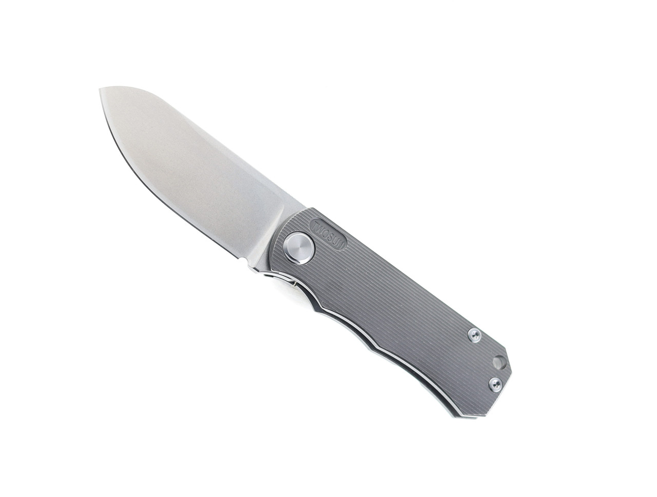 Two Sun Folding Knife Black Titanium Handle D2 Plain Edge