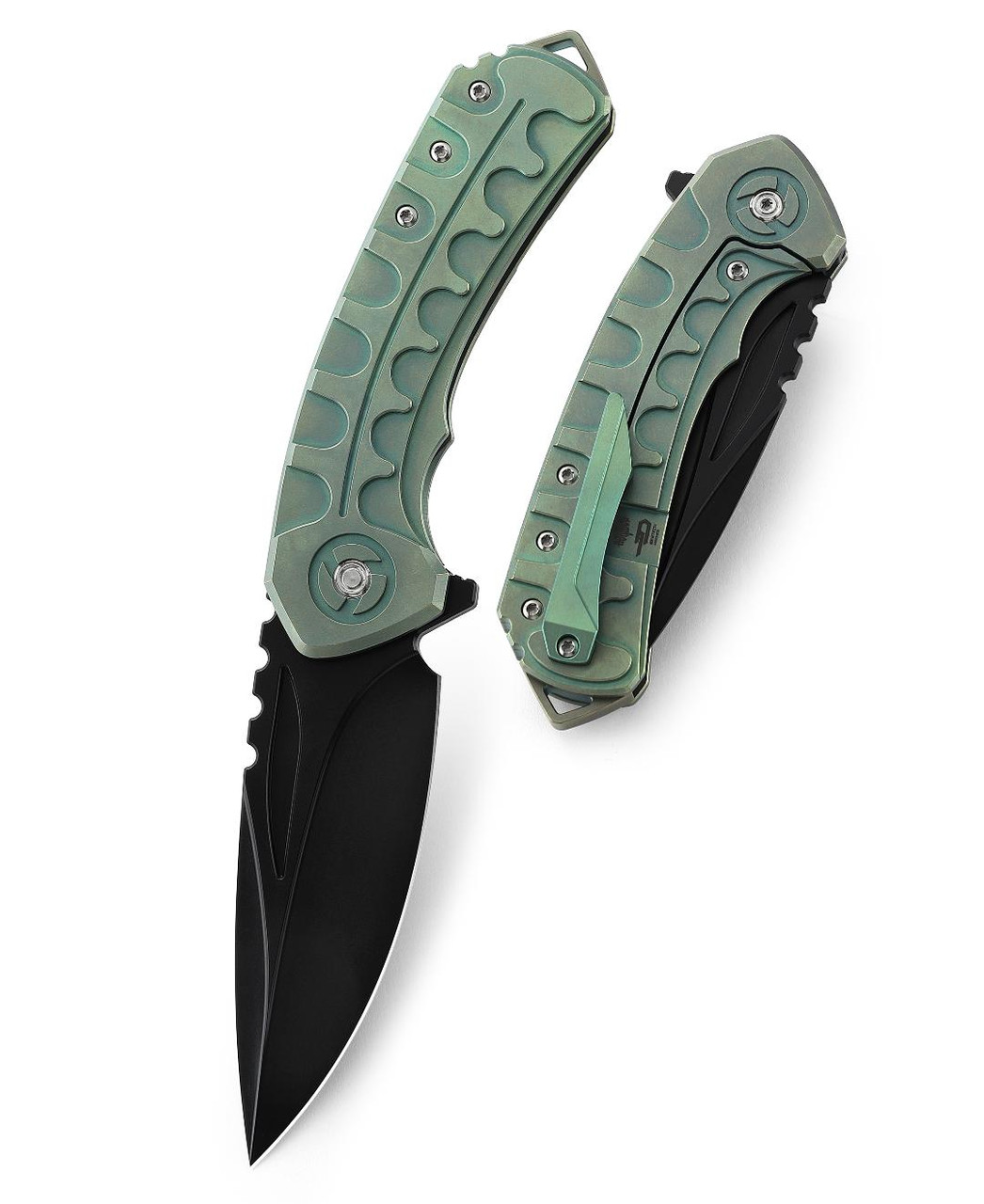 Bestech Buwaya Folding Knife Retro Green Titanium Handle M390