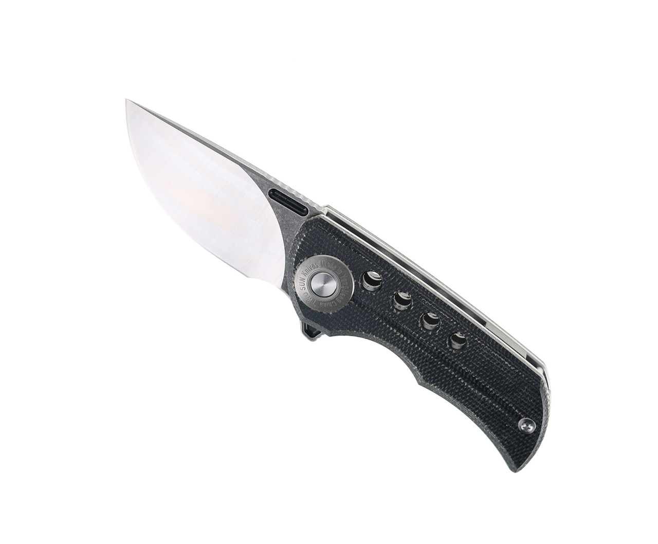 Two Sun Mini Folding Knife Black Micarta Handle D2 Plain Edge