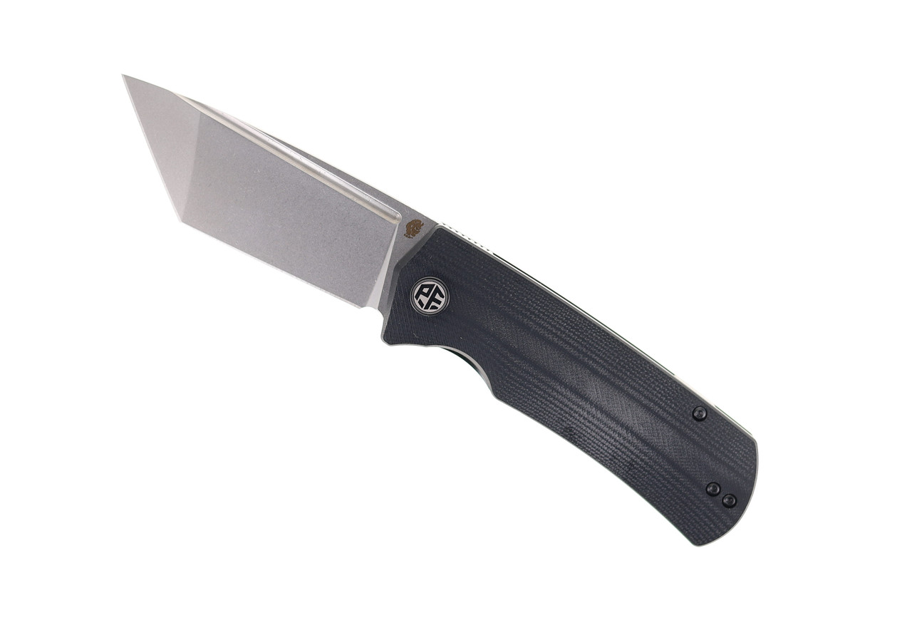 チタニウムエッヂ Petrified Fish Beluga Folding Knife Black G10 Handle K110 Tanto