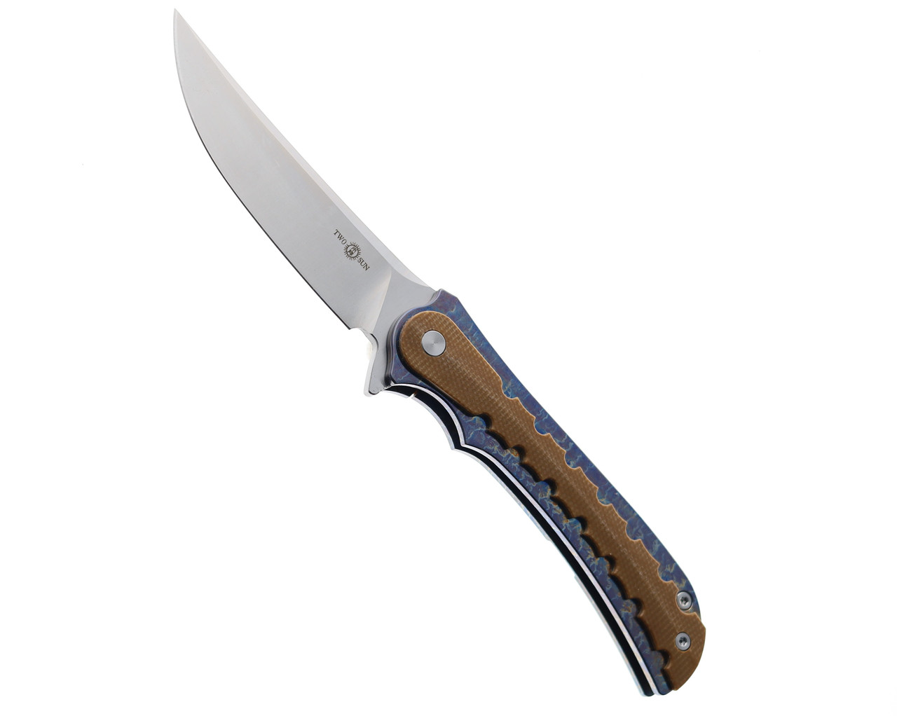 Two Sun Folding Knife Micarta/Color Titanium Handle D2 Plain Edge