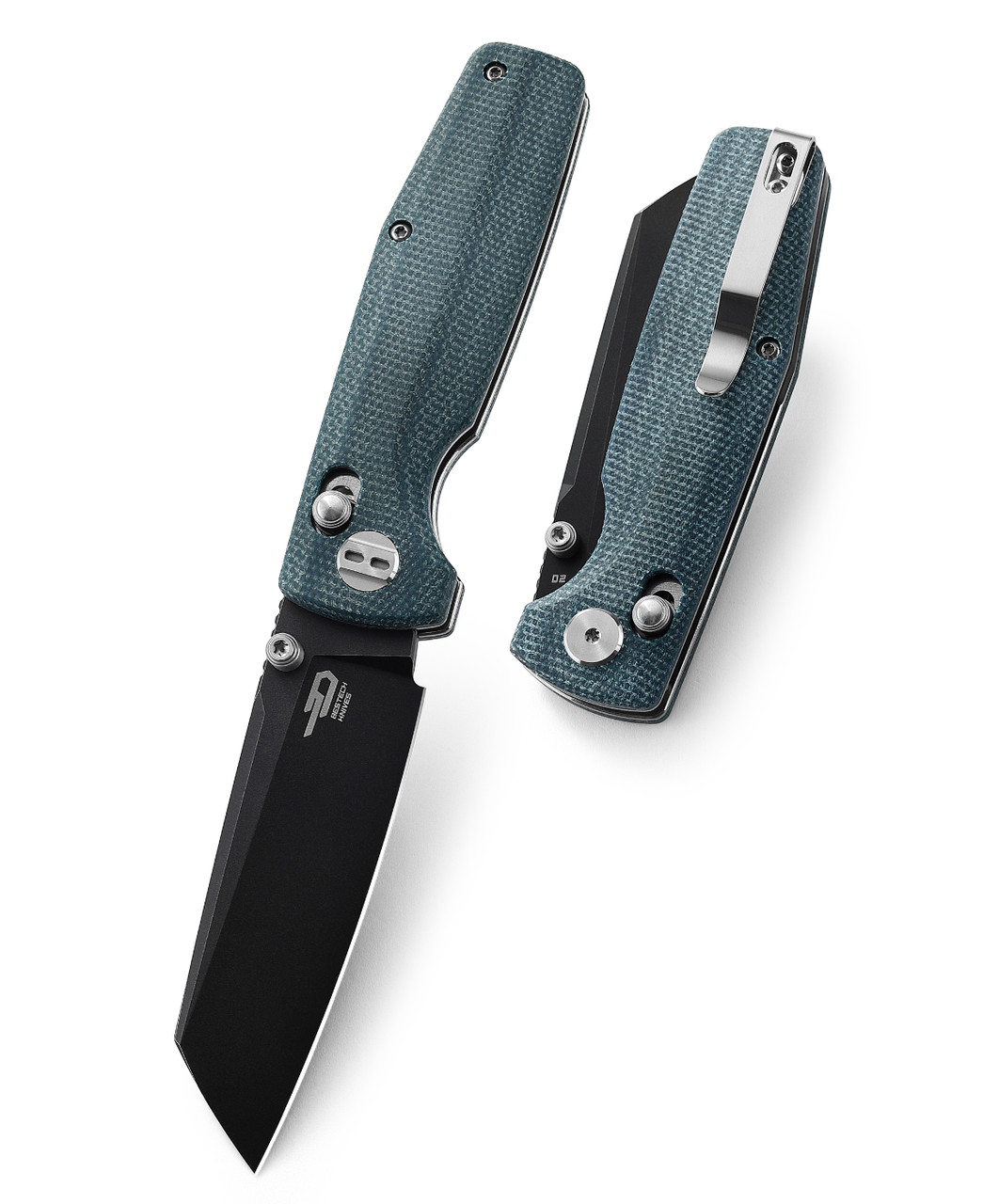 Bestech Slasher Folding Knife Blue Micarta Handle D2 Plain Edge
