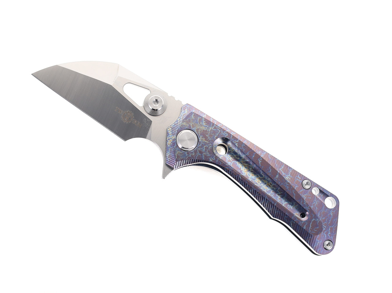 Two Sun Folding Knife Color Titanium Handle M390 Sabertooth Plain