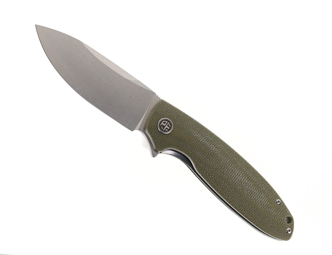 Petrified Fish Terra Flipper Pocket Knife Green Micarta Stonewashed D2 Blade  Handle PF-B01-GRMW