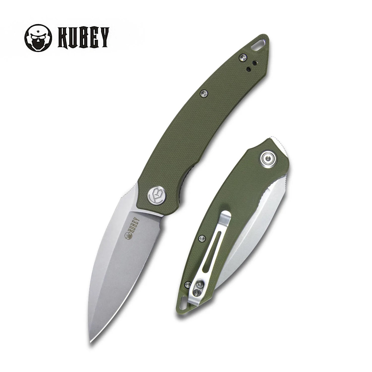 Kubey Leaf Front Flipper Folding Knife Green G10 Handle AUS-10