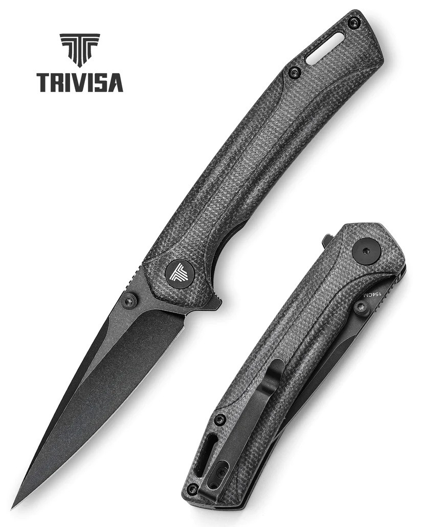 Trivisa Volans-04B Folding Knife Black Micarta Handle 154CM Plain
