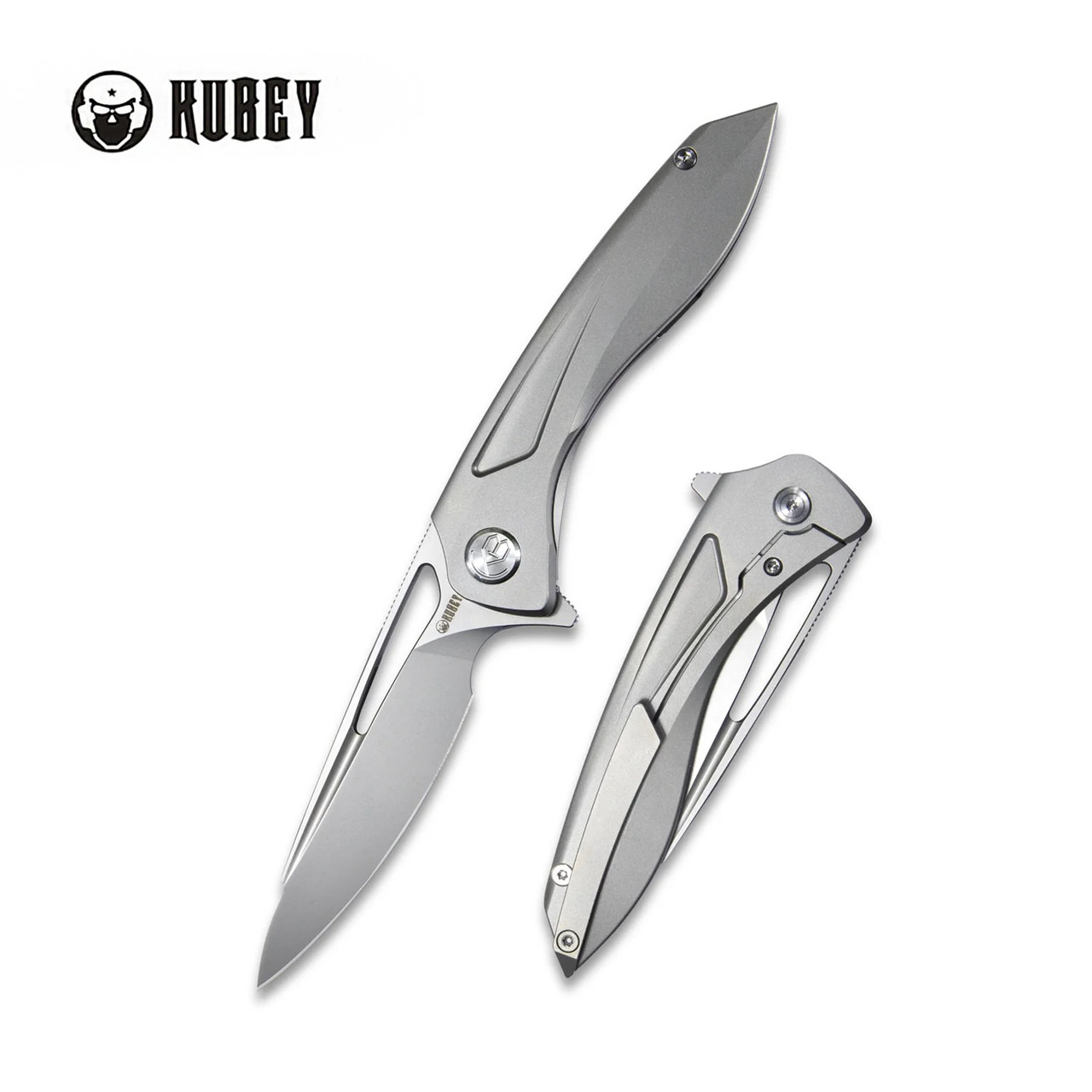 Kubey Velocé Frame Lock Folding Knife Grey Titanium Handle S90V