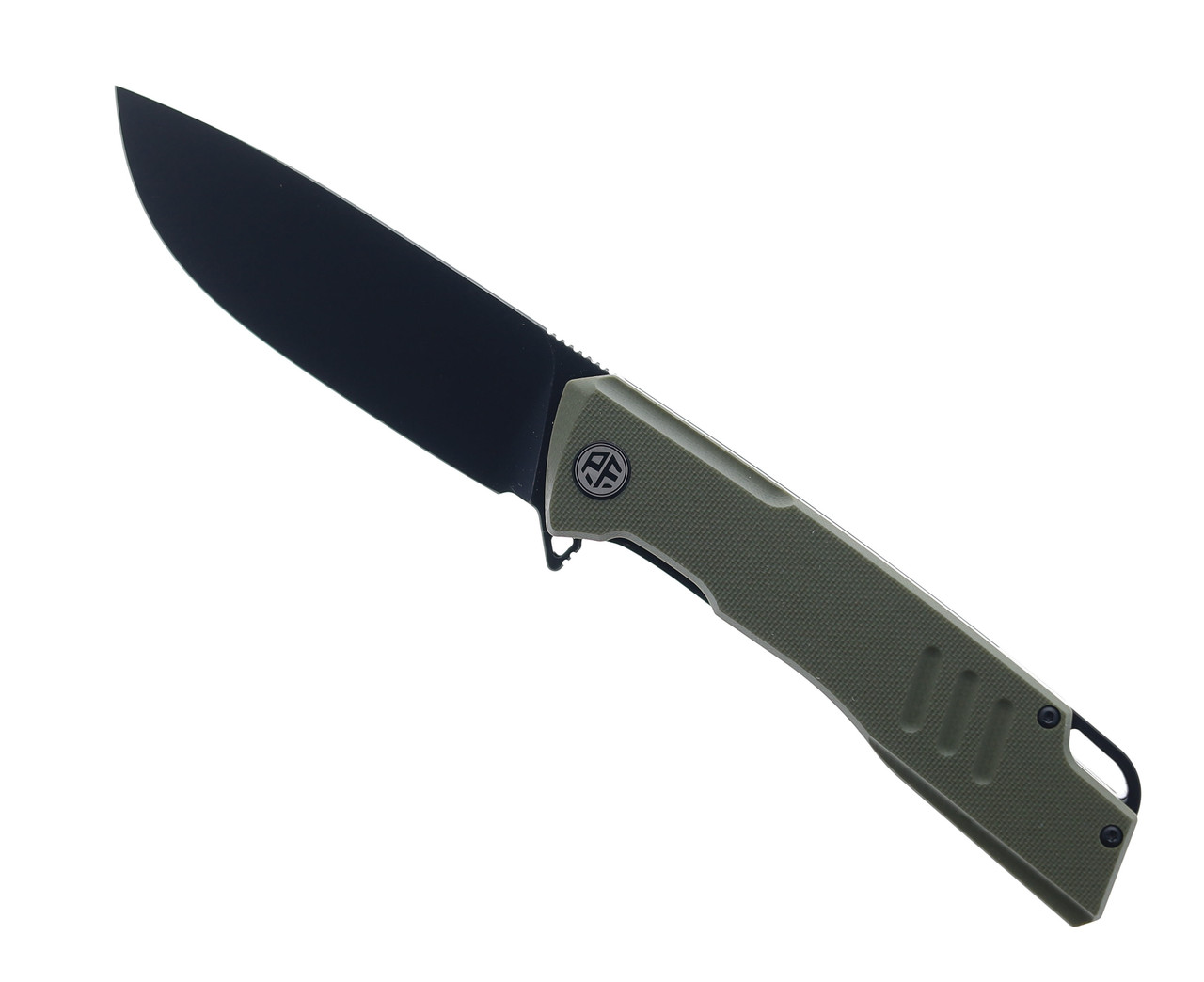 Petrified Fish Folding Knife Green G10 Handle D2 Plain Edge Black