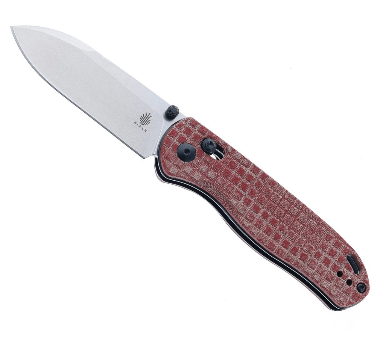 Exclusive Kizer Drop Bear Folding Knife Red Micarta Handle S35VN Plain Edge  Stonewashed Finish Ki3619E